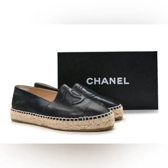 🎈🎈🎈 SOLD🎈🎈🎈CHANEL Black Lambskin CC Espadrilles- FULL SET LK NEW - sale - Picture 4 of 13